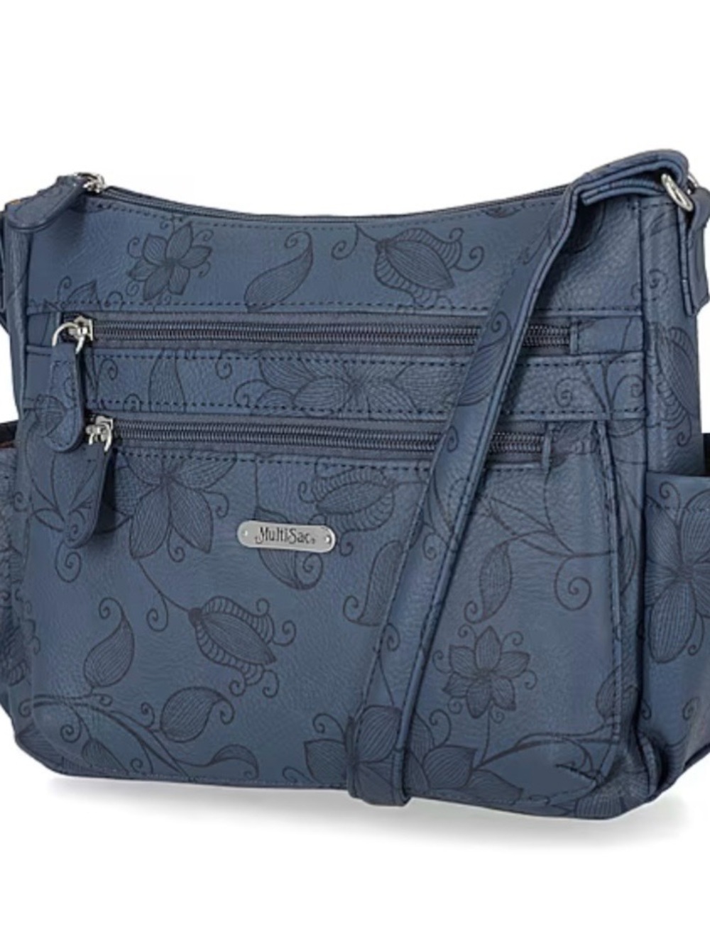 MultiSac Navy Floral Crossbody Bag with Multiple Zip Pockets